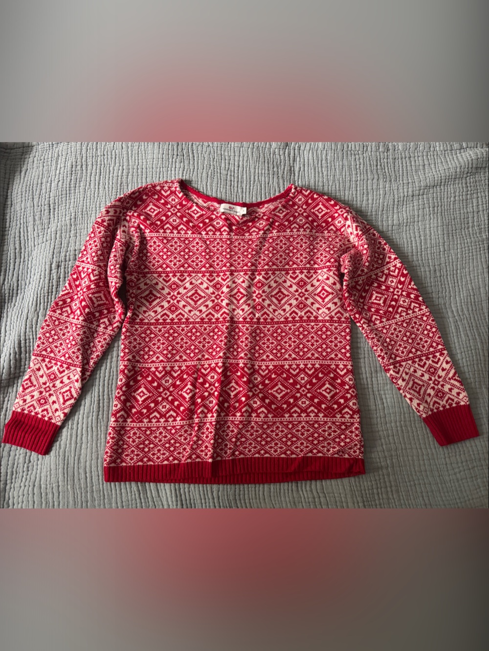 Vineyard Vines Red and White Fair Isle Crewneck Sweater